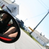 On the road.