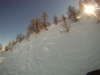 Lärkskogen gav många möjligheter till off-pist, trots bristen på nysnö